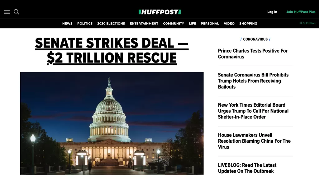 Снимка на главната страница на блога Huffpost