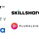 Колаж от лога на платформи за онлайн обучения